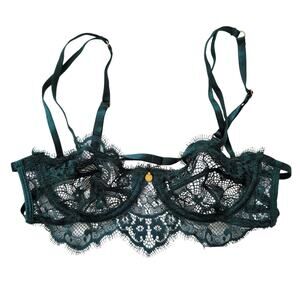 Gooseberry Intimates Lace Underwire Bra - Size Small - Emerald Green Sexy Sheer